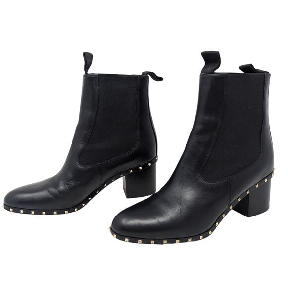 Valentino Rockstud Chelsea Boots EU 37 US 7 Black Leather Studded Block Heel - Picture 2 of 7